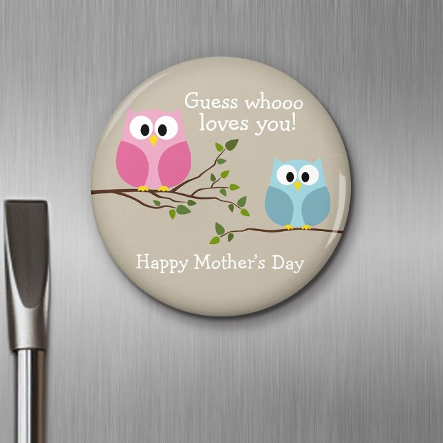 Imán Día de la Madre - Lechuzas ricas - Que te ama (Personalized Fridge Magnet - Add Custom Text)