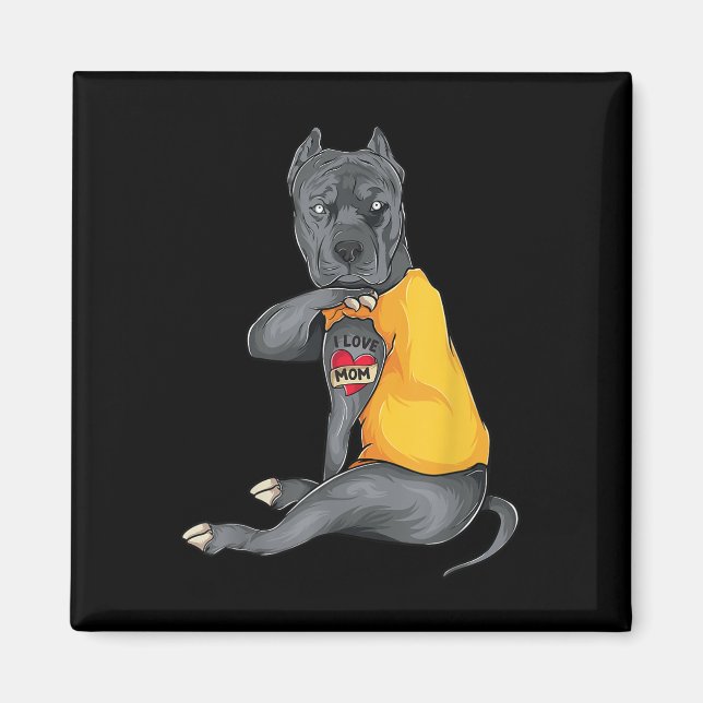 Imán Día de la Madre Perro gracioso Pitbull Amo A Mamá  (Frente)