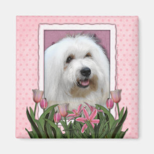 Imán Día de la Madre - tulipanes rosados - algodón de