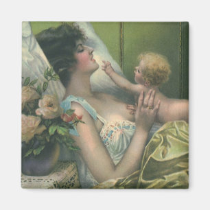 Imán Día de la Madre Vintage, madre victoriana con bebé