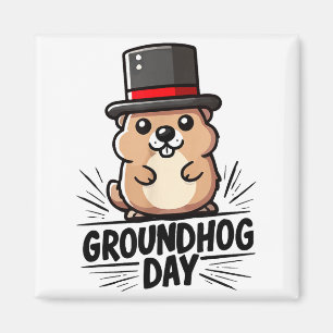 Imán Día de la Marmota Lindo Feliz 2 de Febrero Feriado