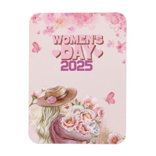 Imán Día de la Mujer Elegante con diseño floral rosa