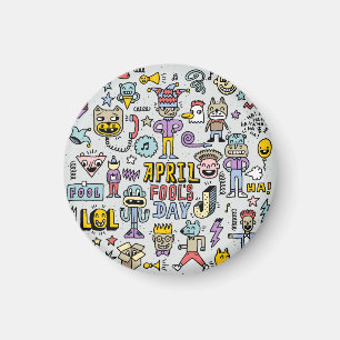 Imán Día de los Inocentes: Colorido Conjunto de Doodle.