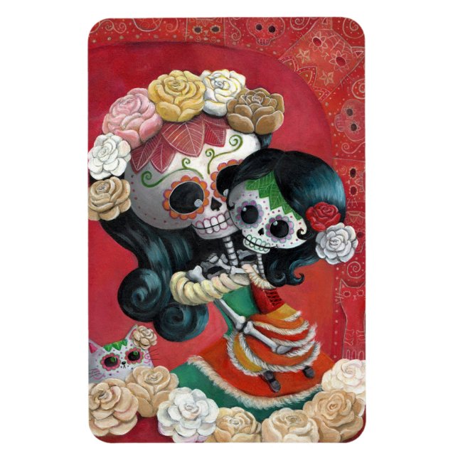 Imán Dia de Los Muertos esqueletos madre e hija (Vertical)