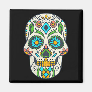 Imán Día De Los Muertos Floral Cráneo De Azúcar Colorid