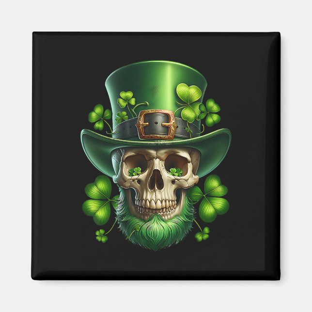 Imán Día de Muertos Saint Patrick Azúcar Cráneo Irlandé (Frente)