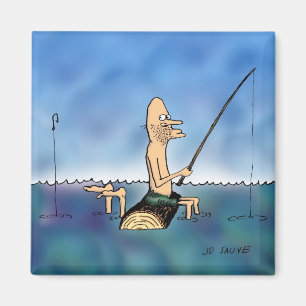 Imán Día de pesca de dibujos animados extraño