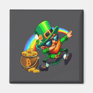 Imán Día de San Patricio Dabbing Bitcoin Arcoíris Duend