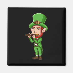 Imán Día de San Patricio Irlandés Duende Tocando Flauta