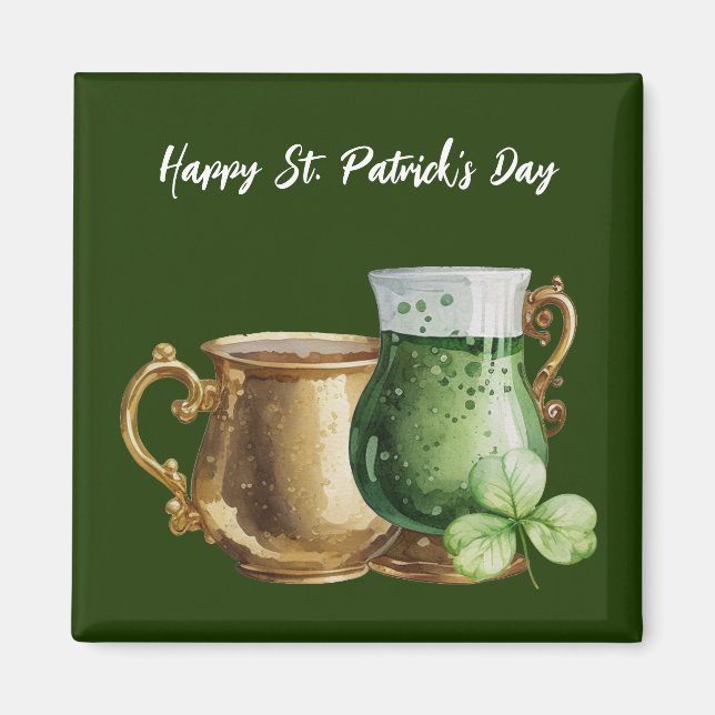 Imán Día de San Patricio Shamrock Clover y Pot Magnet (Frente)