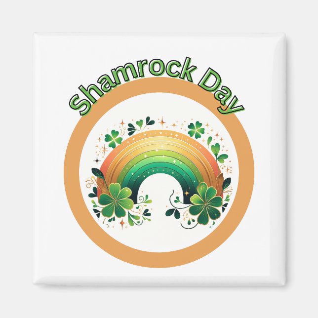 Imán Día de San Patricio Shamrock Lucky Rainbow (Frente)