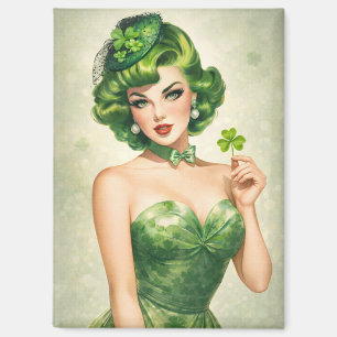 Imán Día de San Patricio Vintage Verde Glam Arte Retro