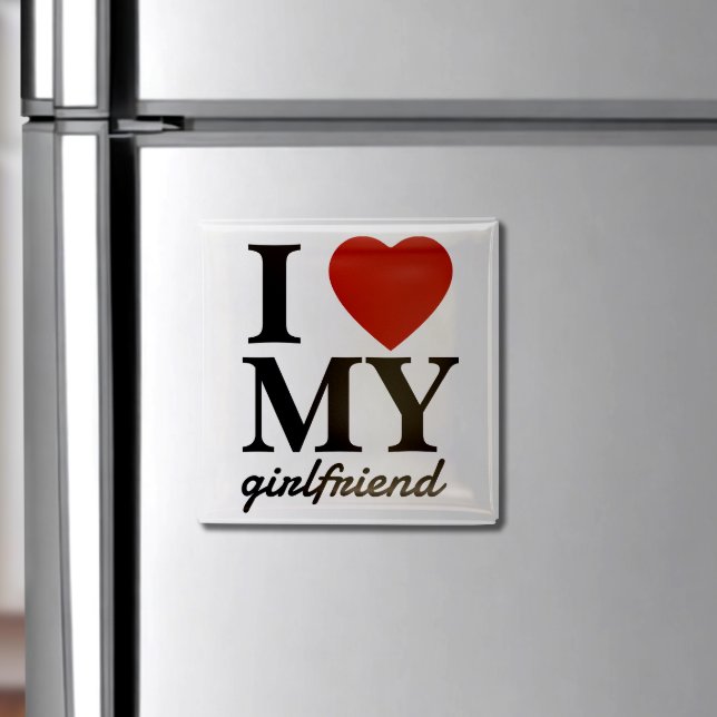 Imán Día de San Valentín Amo A Mi Novia | Novio (Show your love with an "I Love My Girlfriend" magnetic that sticks to the fridge for everyone to see)
