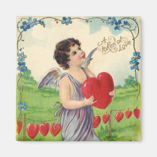 Imán Día de San Valentín antiguo, ángel victoriano con 