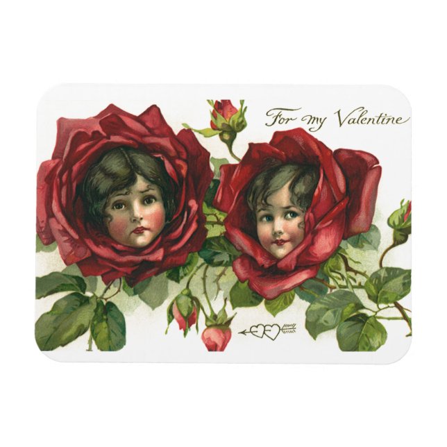 Imán Día de San Valentín antiguo, caras victorianas en  (Horizontal)