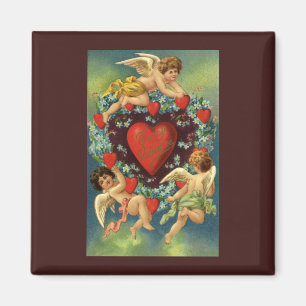 Imán Día de San Valentín antiguo, corazones de ángeles