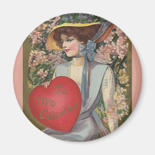 Imán Día de San Valentín antiguo, Dama elegante con cor