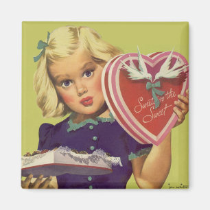 Imán Día de San Valentín Antiguo y Bonito, Niña con Cho