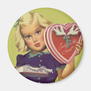 Imán Día de San Valentín Antiguo y Bonito, Niña con Cho