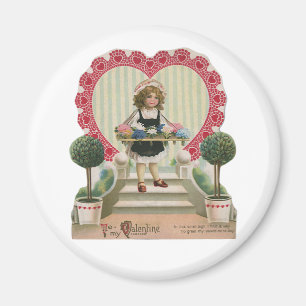 Imán Día de San Valentín Antiguo y Bonito, Niña con Flo