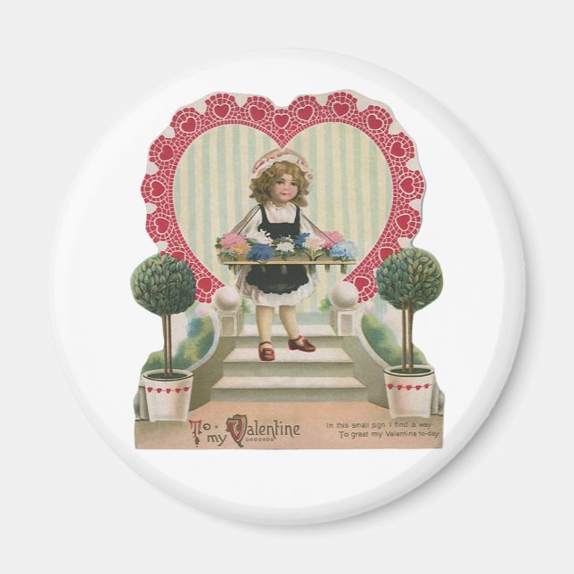 Imán Día de San Valentín Antiguo y Bonito, Niña con Flo (Frente)