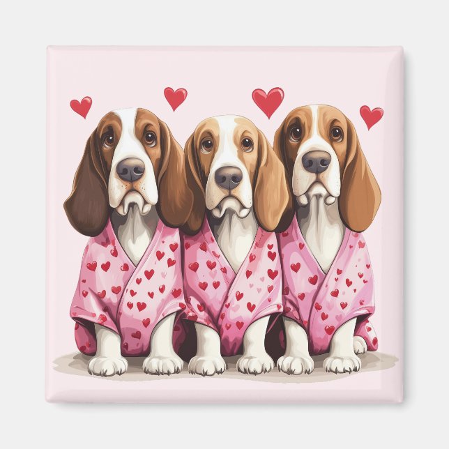 Imán Día de San Valentín Basset Hound Dogs (Frente)
