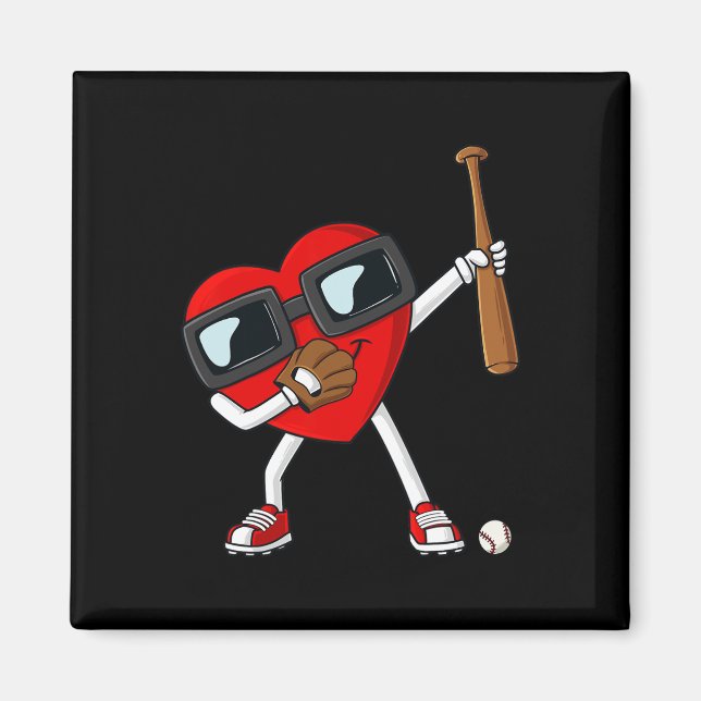 Imán Día de San Valentín Dabbing Heart With Baseball Ba (Frente)