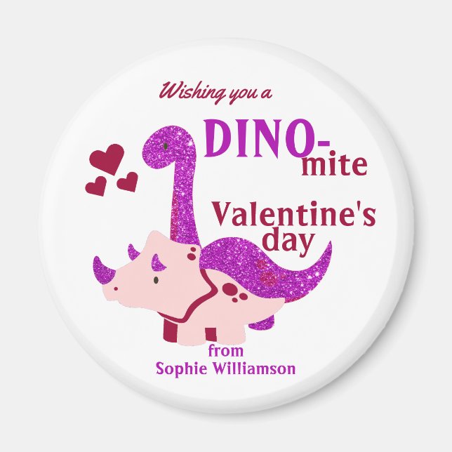 Imán Día de San Valentín de niños Dino-mite Girly Dinos (Frente)
