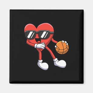 Imán Día de San Valentín divertido Jugando al Basketbal