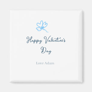 Imán Día de San Valentín feliz azul flor nombre rústico