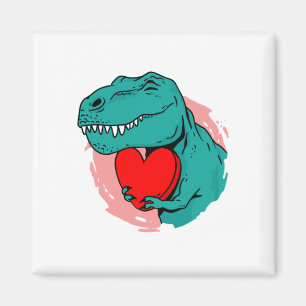 Imán día de San Valentín feliz con dinosaurios