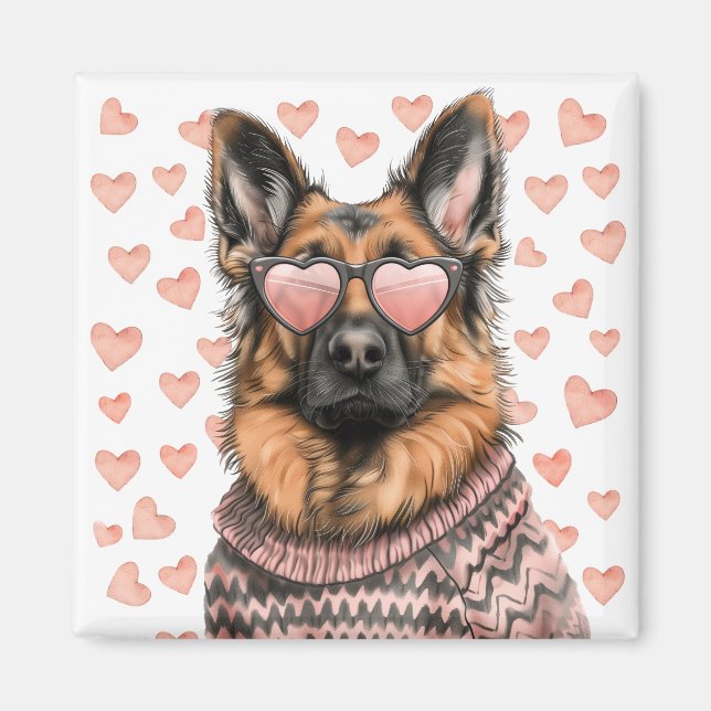 Imán Día de San Valentín German Shepherd Dog (Frente)