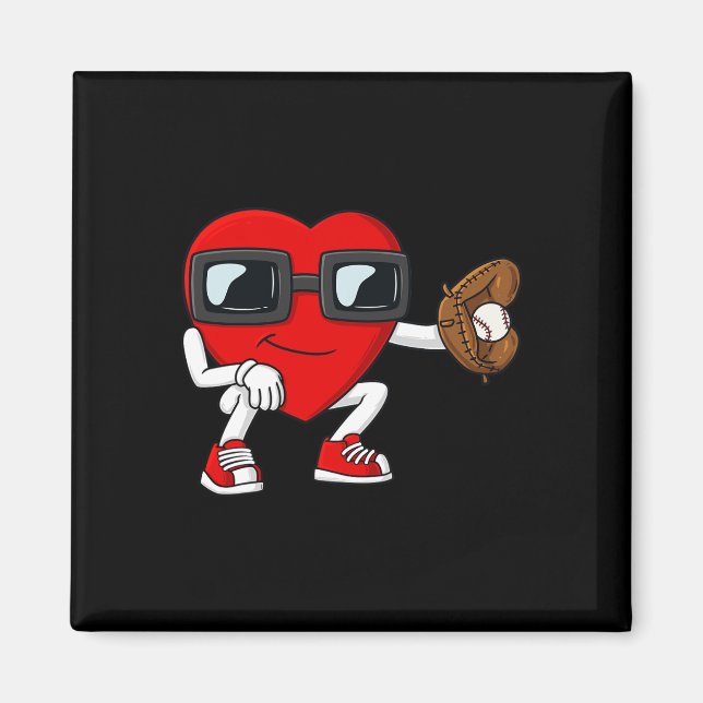 Imán Día de San Valentín Heart Baseball Catcher Fun Boy (Frente)