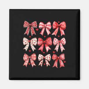 Imán Día de San Valentín Heart Coquette Bow Retro Valen