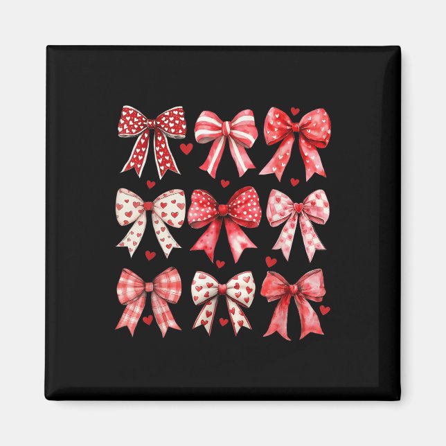 Imán Día de San Valentín Heart Coquette Bow Retro Valen (Frente)