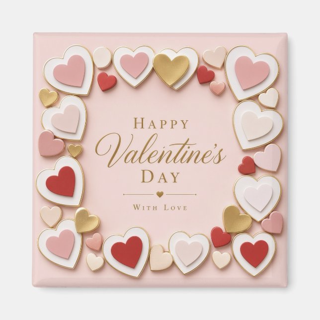 Imán Día de San Valentín Marco de Corazón en Capas (Frente)