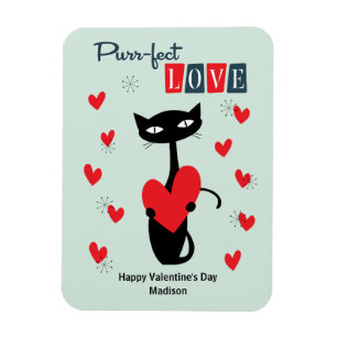 Imán Día de San Valentín Retro Mid Century Cat