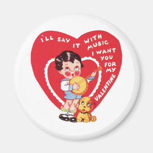 Imán Día de San Valentín Retro, Música de Niño Vintage