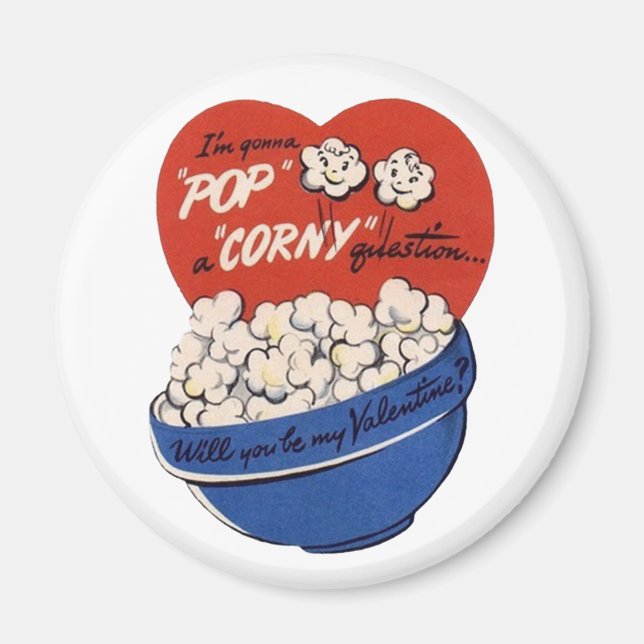 Imán Día de San Valentín retro, palomitas de maíz y pre (Frente)
