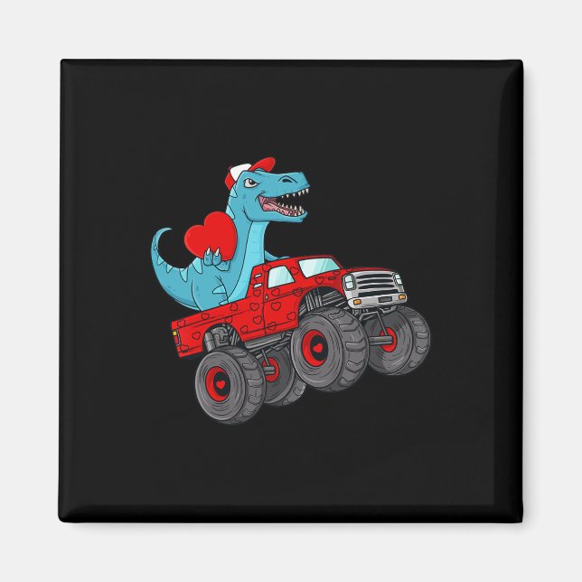 Imán Día de San Valentín T Rex Riding Monster Truck Tod (Frente)