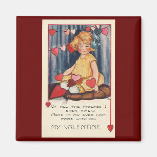 Imán Día de San Valentín Vintage Lindo, niña con corazo