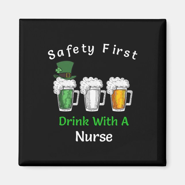 Imán Día De St Patricks - Primer Bebida De Seguridad Co (Frente)