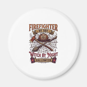Imán Día del Bombero Bruja Noche Halloween Casco Hacha