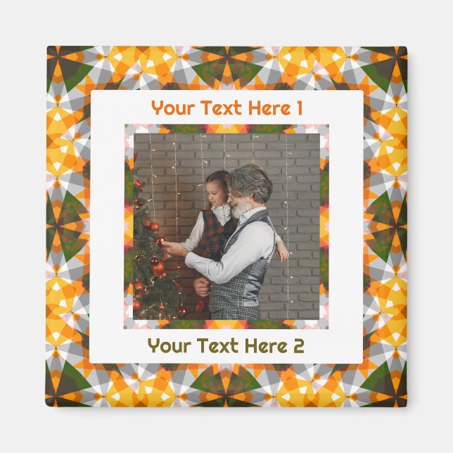 Imán Día del Padre, Naranja de fotografía y saludo pers (Frente)