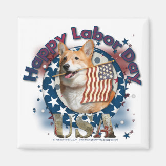 Imán Día del Trabajo - Bandera ondulando - Corgi - Owen