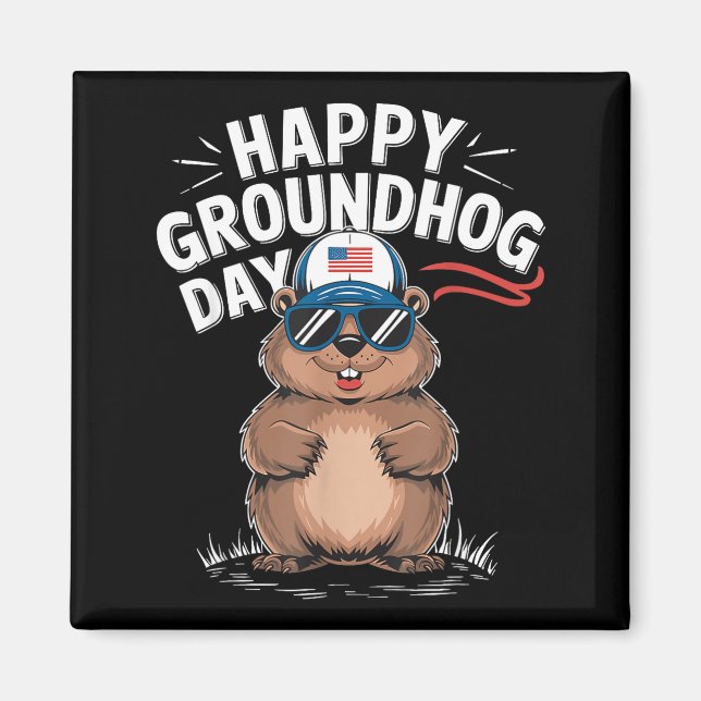Imán Día divertido y feliz de la marmota (Frente)