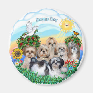 Imán Día Feliz con Seis Shih Tzus