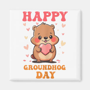 Imán Día Feliz de la Marmota Arte Gráfico Groovy Lindo 