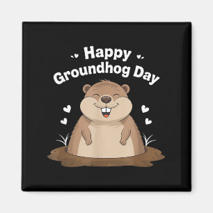 Imán Día Feliz de la Marmota Divertido Cute Marmota Ani