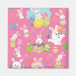 Imán Día feliz de Pascua - Patrón Conejo Divertido y Hu